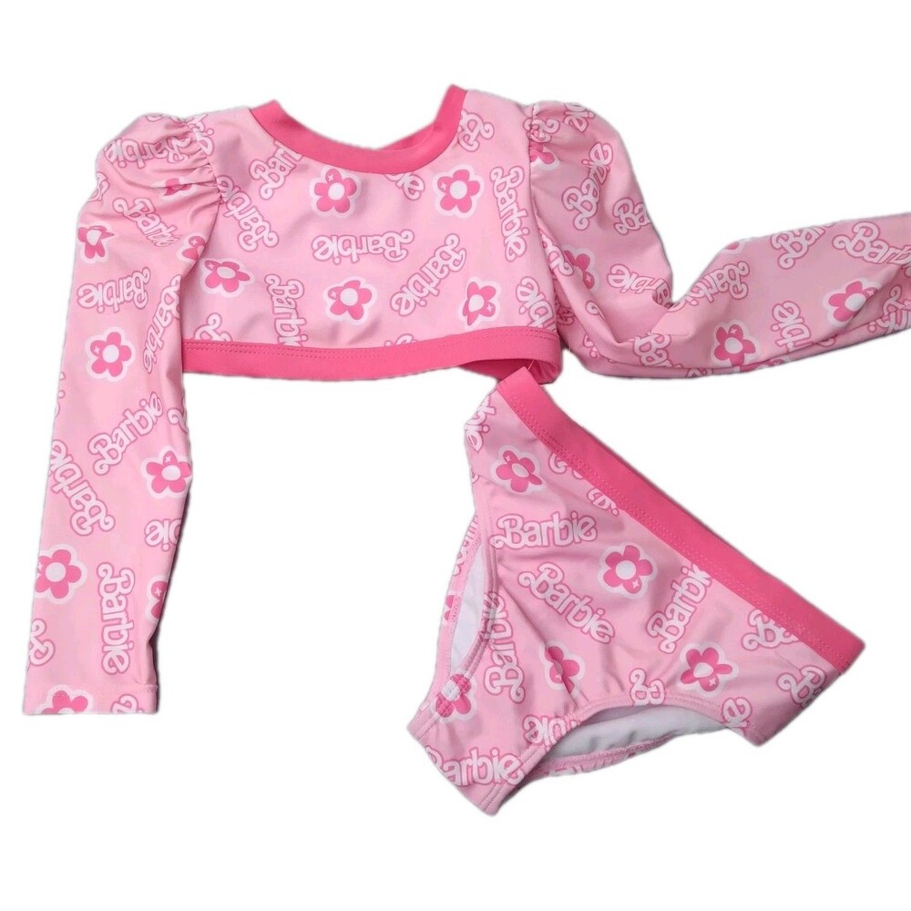 Girls Swimsuit Barbie Toddler Size 3T Bikini Two Piece Long Sleeve UPF Sunblock